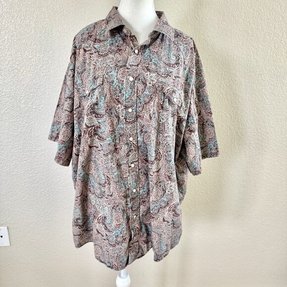 Panhandle Shirt Men’s XXL Button Down Blue Brown Short Sleeve Western Paisley - Picture 4 of 13